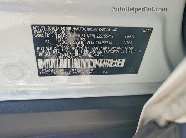 2T3C1RFV2KC015875 2019 TOYOTA RAV4 White Vista de la etiqueta del VIN