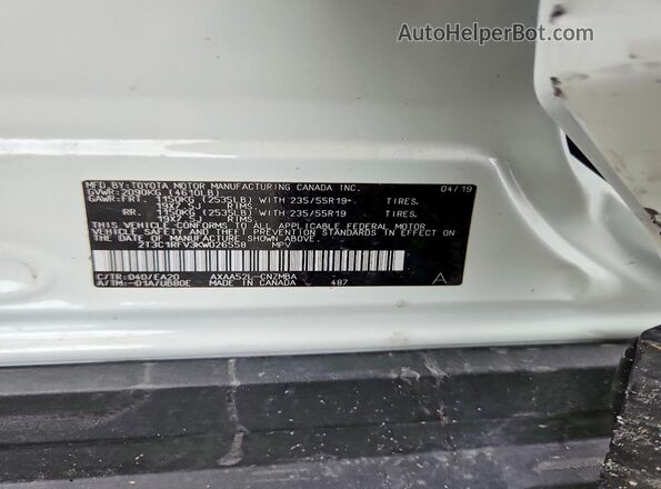 2T3C1RFV3KW026558 2019 TOYOTA RAV4 White VIN კოდის სტიკერის ხედი