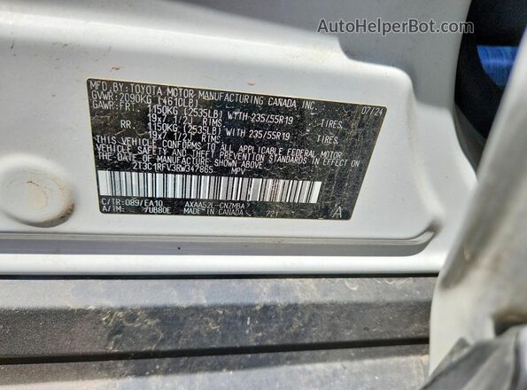2T3C1RFV3RW347865 2024 TOYOTA RAV4 White Widok naklejki z numerem VIN