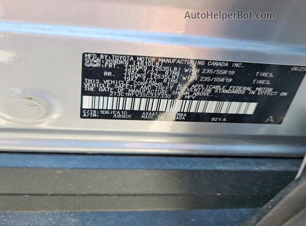 2T3C1RFV3SC337330 2025 TOYOTA RAV4 Gray Вид наклейки з VIN-кодом
