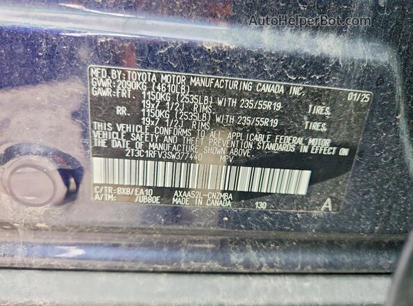 2T3C1RFV3SW377440 2025 TOYOTA RAV4 Blue Панорамний вид салону 360°