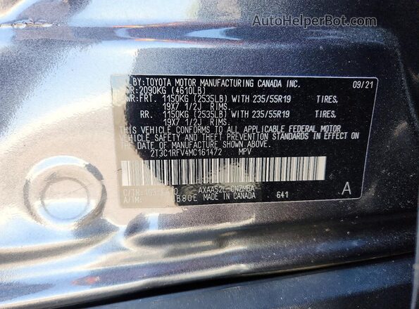 2T3C1RFV4MC161472 2021 TOYOTA RAV4 Серый Вид наклейки с VIN-кодом