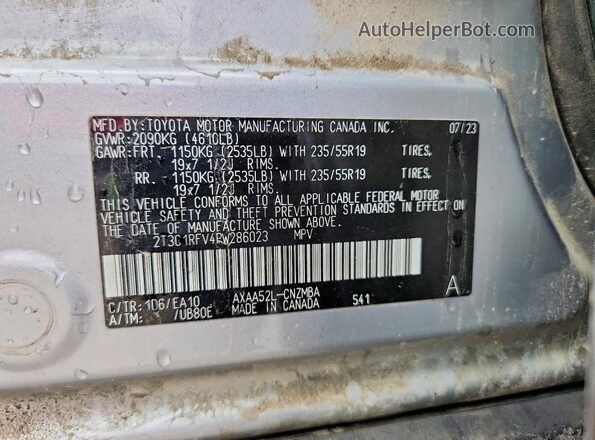 2T3C1RFV4PW286023 2023 TOYOTA RAV4 Silver VIN კოდის სტიკერის ხედი