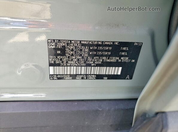 2T3C1RFV5PW262880 2023 TOYOTA RAV4 Gray VIN კოდის სტიკერის ხედი