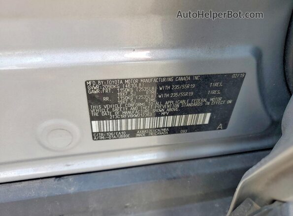2T3C1RFV6KW012363 2019 TOYOTA RAV4 Silver VIN sticker view