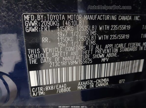 2T3C1RFV8MW155625 2021 TOYOTA RAV4 Dark Blue Вид подкапотного пространства