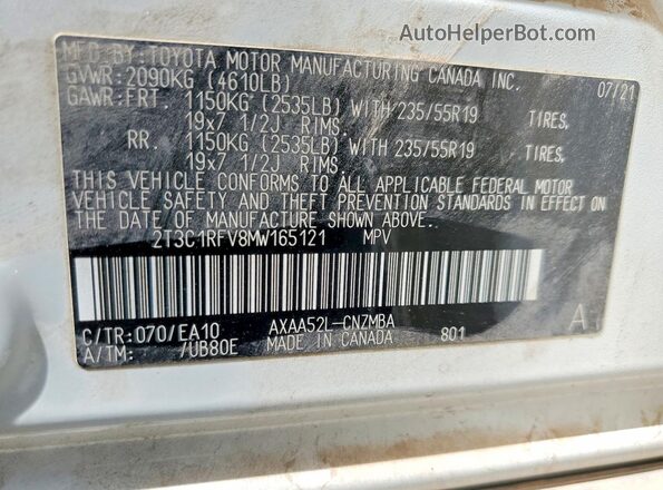 2T3C1RFV8MW165121 2021 TOYOTA RAV4 White Շարժիչի բաժամունքի տեսք