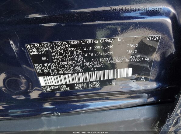 2T3C1RFV8RW332035 2024 TOYOTA RAV4 Blue Engine compartment view