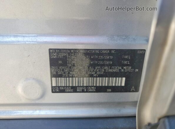 2T3C1RFV9PC227518 2023 TOYOTA RAV4 Silver VIN კოდის სტიკერის ხედი