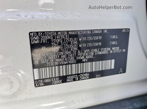 2T3C1RFV9SW416855 2025 TOYOTA RAV4 White Vista del compartimento del motor