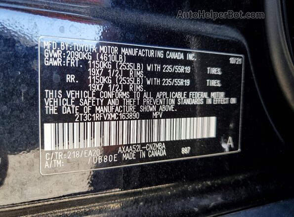 2T3C1RFVXMC163890 2021 TOYOTA RAV4 Черный Вид наклейки с VIN-кодом