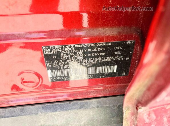 2T3C1RFVXMW136896 2021 TOYOTA RAV4 Burgundy VIN կոդի պիտակի տեսք