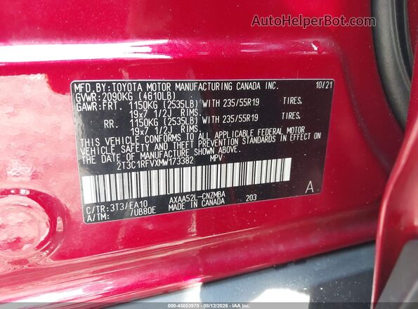 2T3C1RFVXMW173382 2021 TOYOTA RAV4 Red Շարժիչի բաժամունքի տեսք
