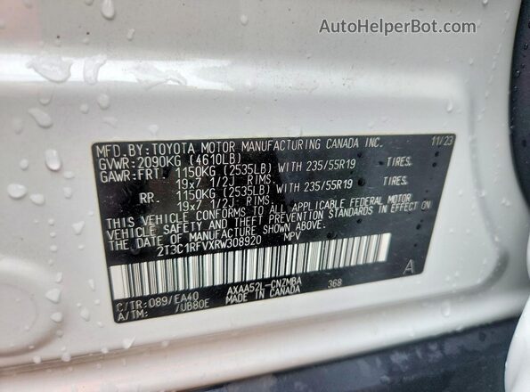 2T3C1RFVXRW308920 2024 TOYOTA RAV4 White VIN կոդի պիտակի տեսք