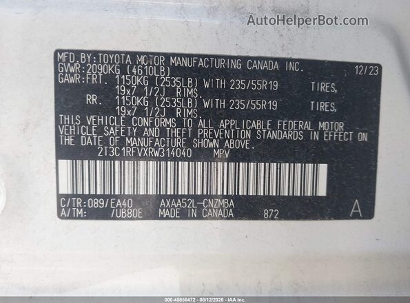 2T3C1RFVXRW314040 2024 TOYOTA RAV4 White Widok komory silnika