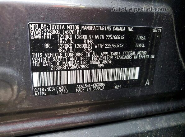 2T3D6RFV5RW079925 2024 TOYOTA RAV4 Gray Widok naklejki z numerem VIN