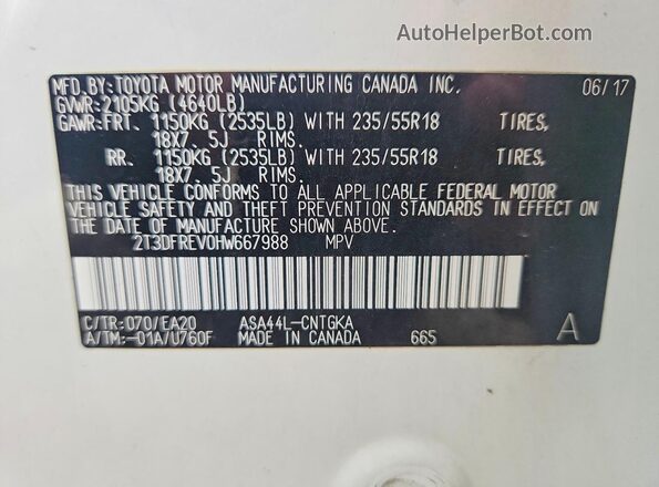 2T3DFREV0HW667988 2017 TOYOTA RAV4 White სალონის 360-გრადუსიანი ხედი