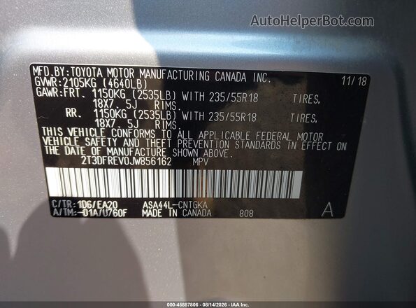 2T3DFREV0JW856162 2018 TOYOTA RAV4 Silver Engine compartment view