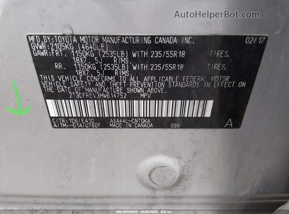 2T3DFREV3HW614752 2017 TOYOTA RAV4 Silver Widok komory silnika