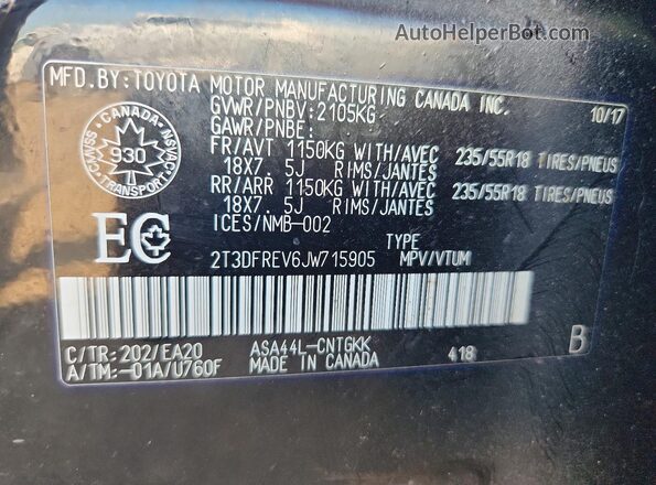 2T3DFREV6JW715905 2018 TOYOTA RAV4 Black Widok komory silnika