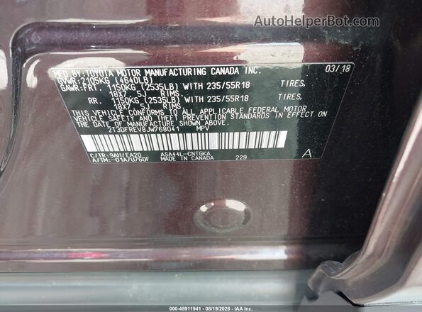2T3DFREV8JW768041 2018 TOYOTA RAV4 Purple უკანა სავარძლების ხედი