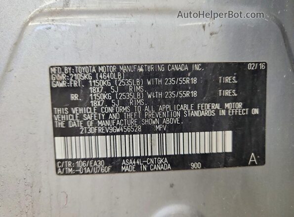 2T3DFREV9GW456528 2016 TOYOTA RAV4 Silver Շարժիչի բաժամունքի տեսք