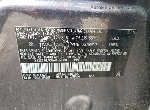 2T3DFREV9GW492008 2016 TOYOTA RAV4 Gray Widok komory silnika