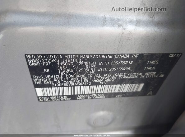 2T3DFREV9HW687642 2017 TOYOTA RAV4 Silver Вид підкапотного простору