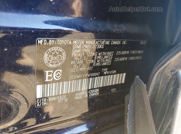 2T3DWRFV1PW168047 2023 TOYOTA RAV4 Blue Vista de la etiqueta del VIN