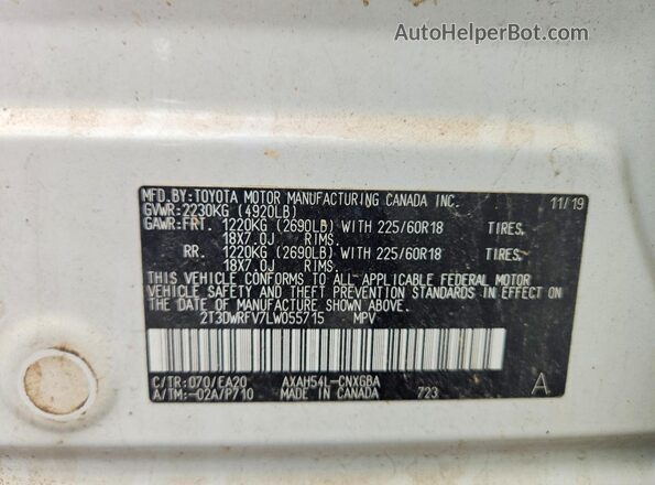 2T3DWRFV7LW055715 2020 TOYOTA RAV4 White Вид підкапотного простору