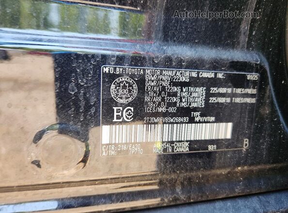 2T3DWRFV8SW268493 2025 TOYOTA RAV4 Black Vista de la etiqueta del VIN