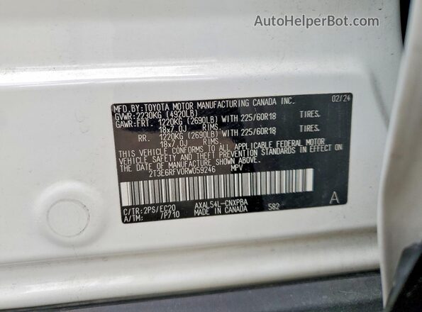 2T3E6RFV0RW059246 2024 TOYOTA RAV4 Белый Вид подкапотного пространства