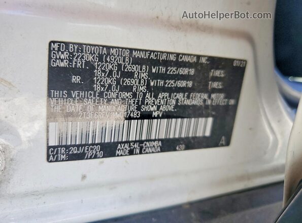 2T3E6RFV1MW017483 2021 TOYOTA RAV4 White 360 interior view