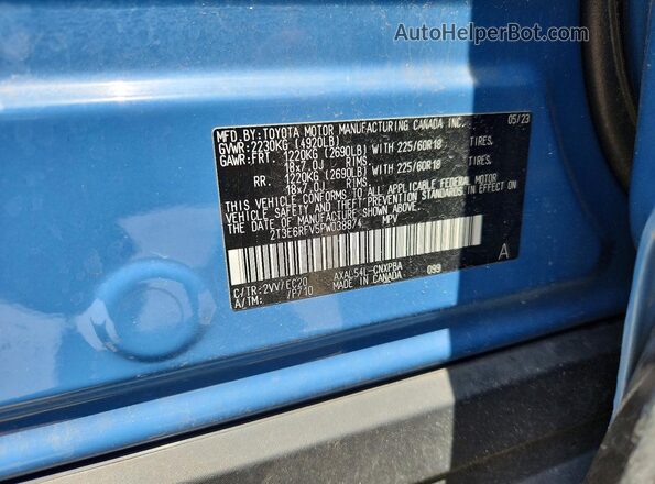 2T3E6RFV5PW038874 2023 TOYOTA RAV4 Blue Widok naklejki z numerem VIN