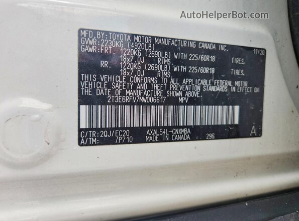 2T3E6RFV7MW006617 2021 TOYOTA RAV4 White Engine compartment view