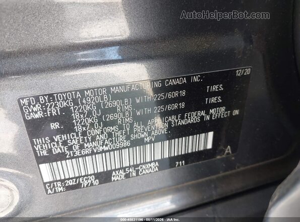 2T3E6RFV9MW009986 2021 TOYOTA RAV4 HYBRID Gray Շարժիչի բաժամունքի տեսք