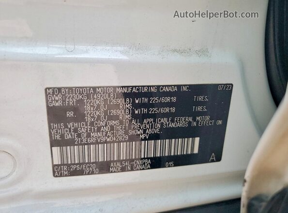 2T3E6RFV9PW042829 2023 TOYOTA RAV4 White VIN კოდის სტიკერის ხედი