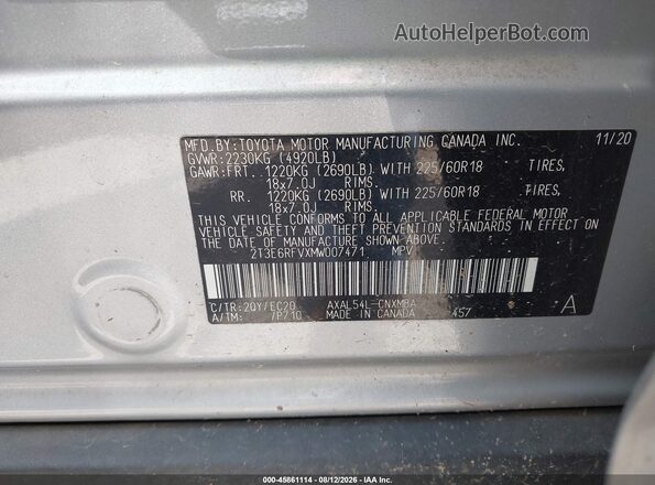 2T3E6RFVXMW007471 2021 TOYOTA RAV4 HYBRID Серебряный Вид подкапотного пространства