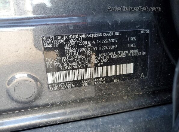 2T3EWRFV0LW074188 2020 TOYOTA RAV4 Gray Engine compartment view