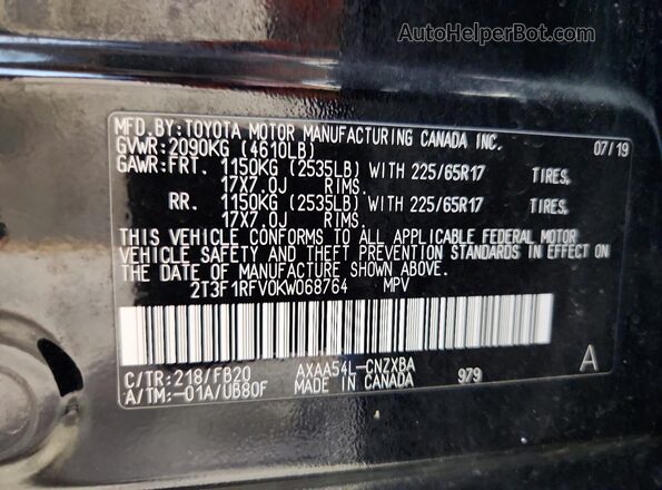2T3F1RFV0KW068764 2019 TOYOTA RAV4 Black Սալոնի 360 աստիճան տեսք