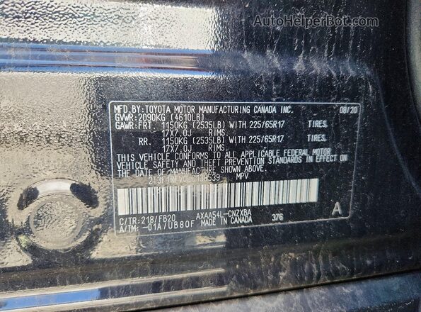 2T3F1RFV0LC138539 2020 TOYOTA RAV4 Black Vista de la etiqueta del VIN