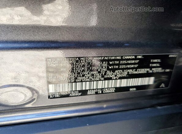 2T3F1RFV0NC309616 2022 TOYOTA RAV4 Угольный Панорамный вид салона 360°
