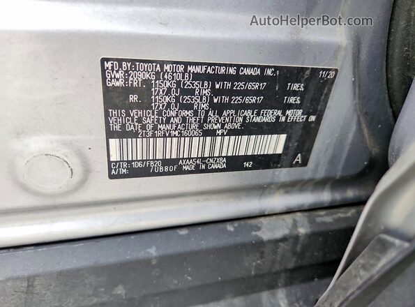2T3F1RFV1MC160065 2021 TOYOTA RAV4 Silver VIN sticker view
