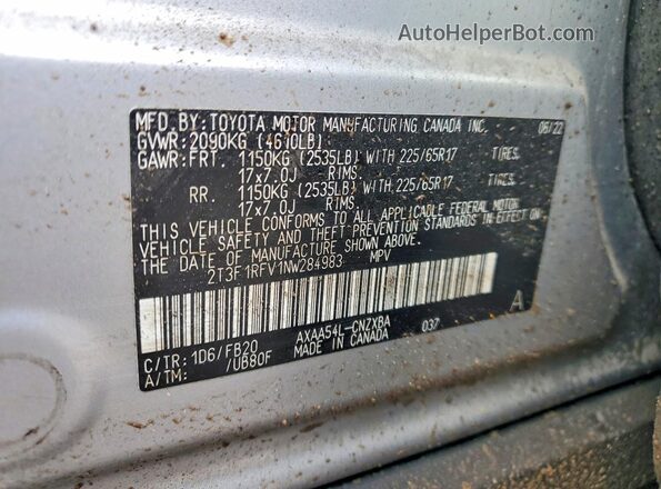 2T3F1RFV1NW284983 2022 TOYOTA RAV4 Silver VIN կոդի պիտակի տեսք