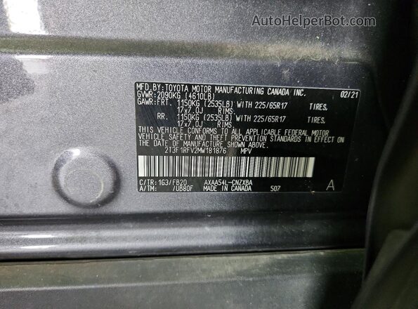 2T3F1RFV2MW181876 2021 TOYOTA RAV4 Gray 360 interior view