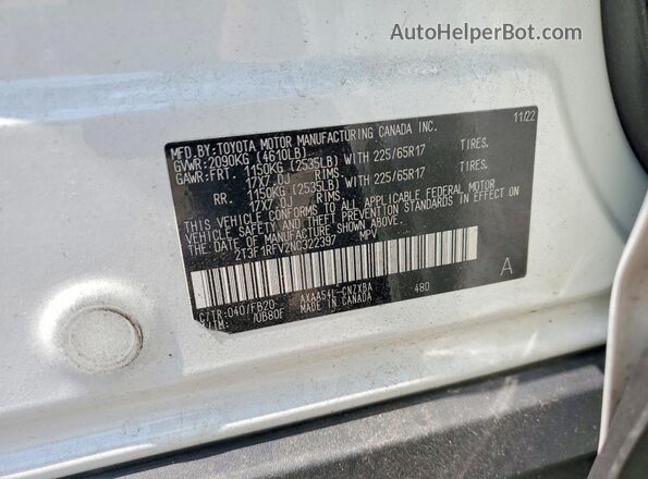 2T3F1RFV2NC322397 2022 TOYOTA RAV4 White Vista de la etiqueta del VIN
