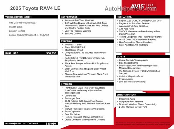 2T3F1RFV2SW506507 2025 TOYOTA RAV4 White Вид наклейки з VIN-кодом