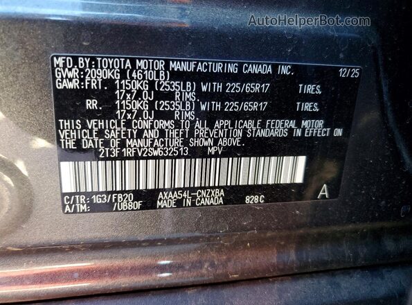 2T3F1RFV2SW632513 2025 TOYOTA RAV4 Charcoal VIN კოდის სტიკერის ხედი
