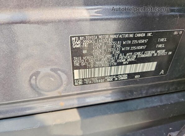 2T3F1RFV3KC023139 2019 TOYOTA RAV4 Gray Vista de la etiqueta del VIN