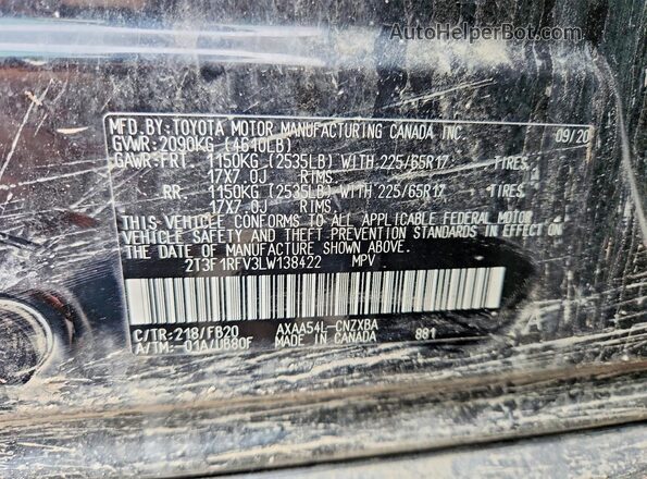 2T3F1RFV3LW138422 2020 TOYOTA RAV4 Black Սալոնի 360 աստիճան տեսք